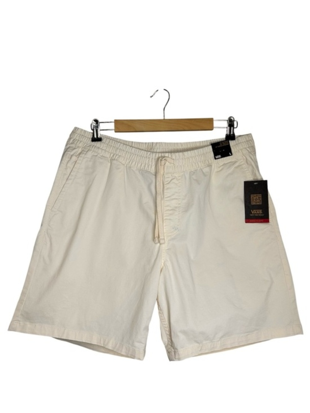 Vans Cotton Blend Elastic Drawstring Waist Relaxed Fit Casual Off White Shorts L